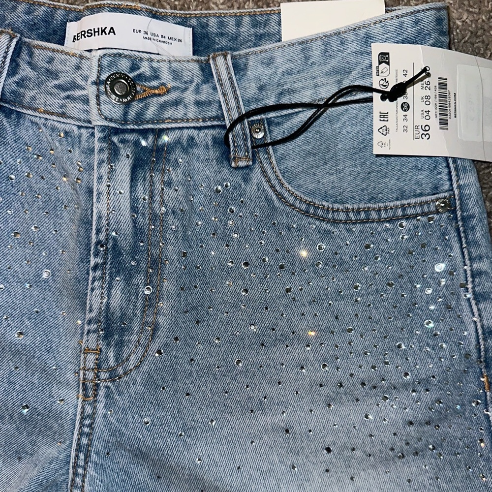 Bershka Light Blue Studded Jean Shorts - Picture 3 of 5